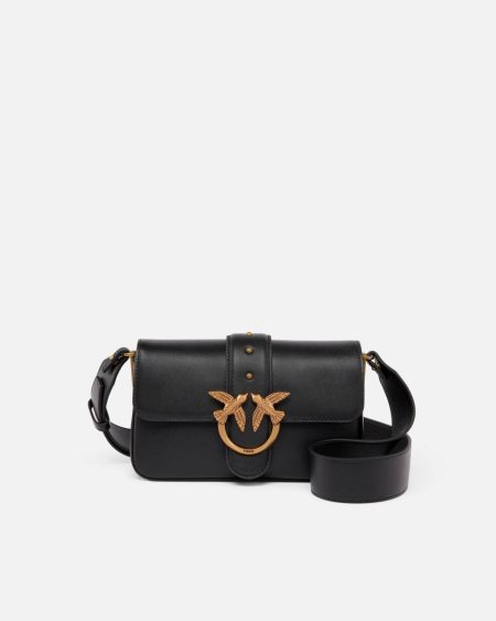 Shoulder Bags Pinko Soft Leather Mini Love Bag Shoulder Bag Black-Antique Gold