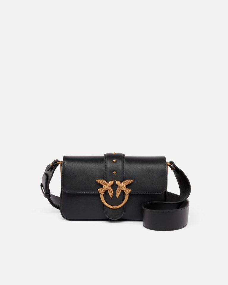 Shoulder Bags Pinko Soft Leather Mini Love Bag Shoulder Bag Black-Antique Gold