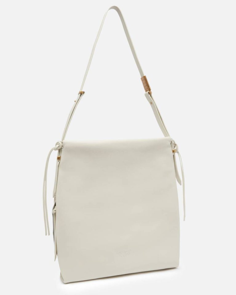 Shoulder Bags Pinko Soft Square Leather Bag With Logo White+White-Antique Gold - Image 2