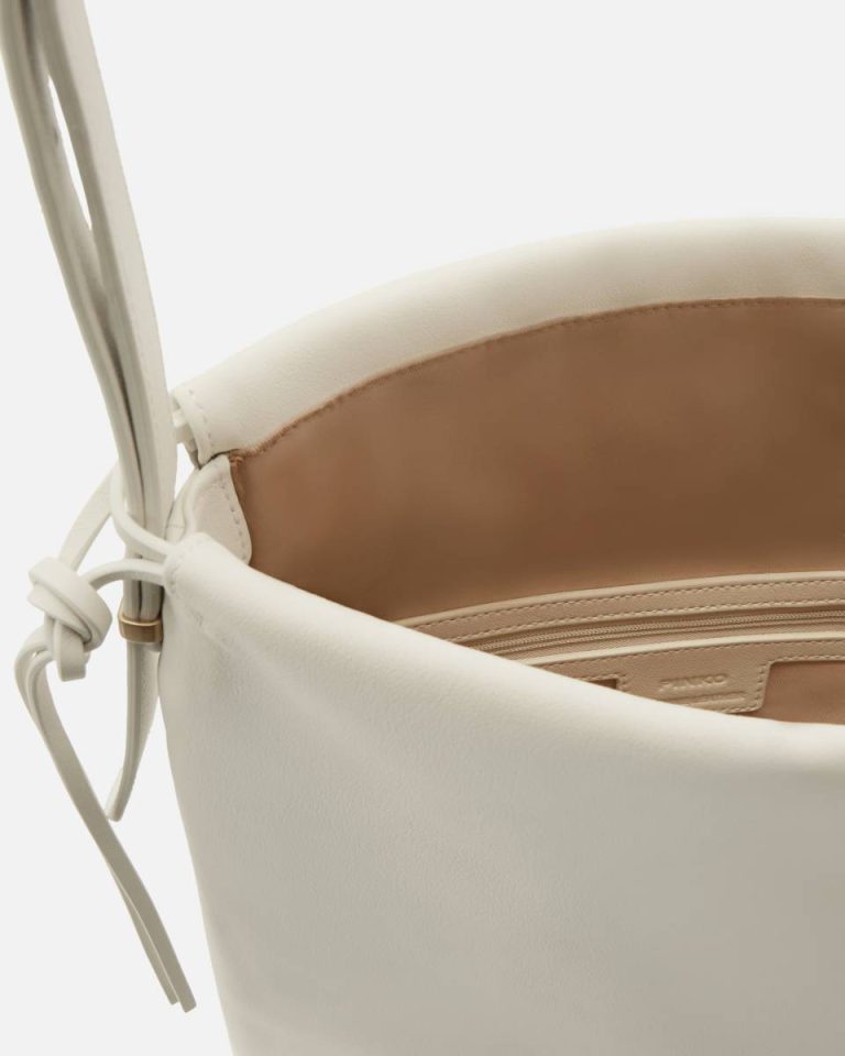 Shoulder Bags Pinko Soft Square Leather Bag With Logo White+White-Antique Gold - Image 4