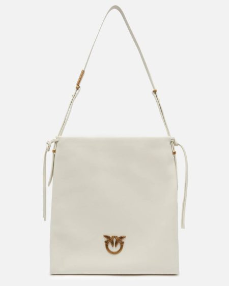 Shoulder Bags Pinko Soft Square Leather Bag With Logo White+White-Antique Gold