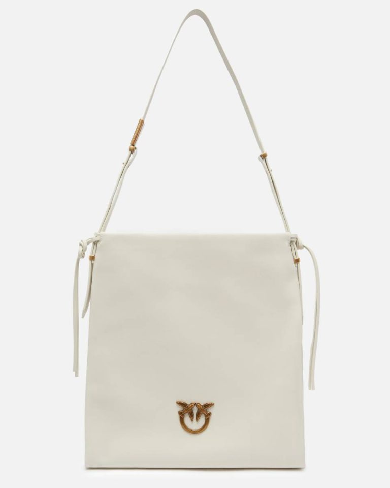 Shoulder Bags Pinko Soft Square Leather Bag With Logo White+White-Antique Gold