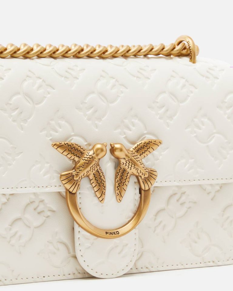 Shoulder Bags Pinko White+White-Antique Gold Love Bag Mini Crossbody Bag With Imprimé Logo - Image 3