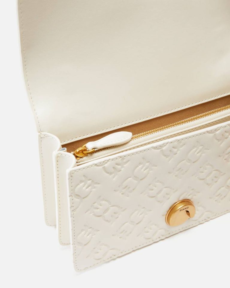 Shoulder Bags Pinko White+White-Antique Gold Love Bag Mini Crossbody Bag With Imprimé Logo - Image 4