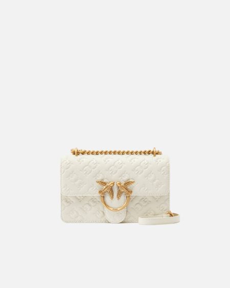 Shoulder Bags Pinko White+White-Antique Gold Love Bag Mini Crossbody Bag With Imprimé Logo
