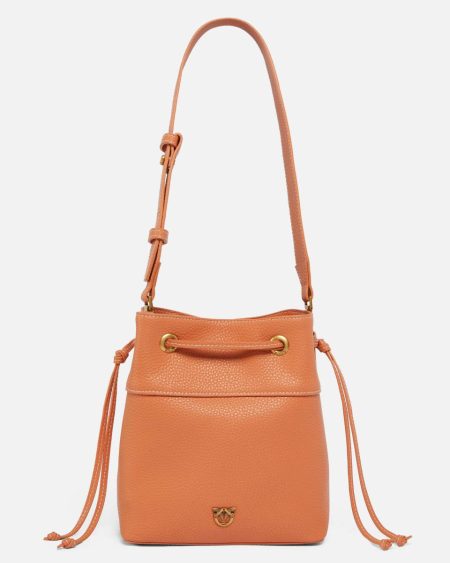 Shoulder Bags Small Leather Bucket Bag With Shoulder Strap Brandy Orange-Antique Gold Pinko