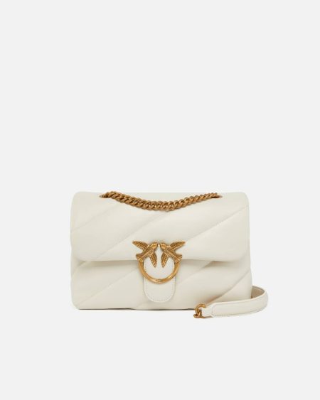 Shoulder Bags White+White-Antique Gold Classic Love Bag Puff Maxi Quilt Pinko