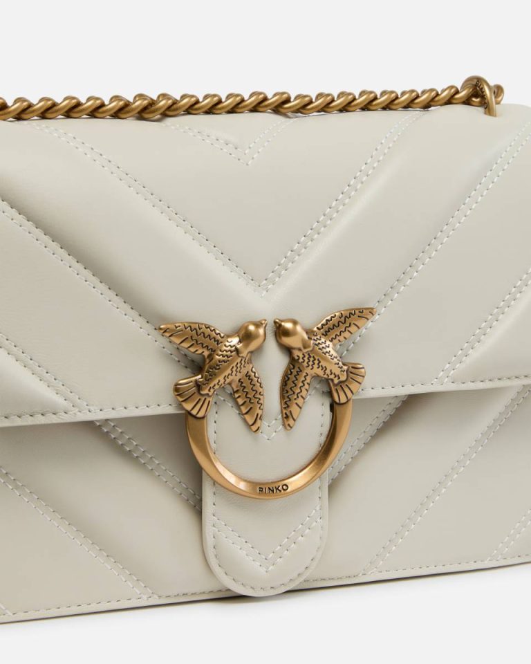Shoulder Bags White+White-Antique Gold Pinko Love Bag Quilted Crossbody Bag With Chevron Motif And Logo - Image 3