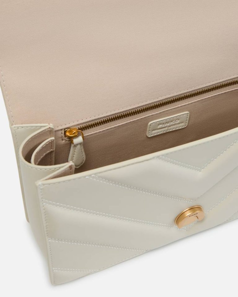 Shoulder Bags White+White-Antique Gold Pinko Love Bag Quilted Crossbody Bag With Chevron Motif And Logo - Image 4