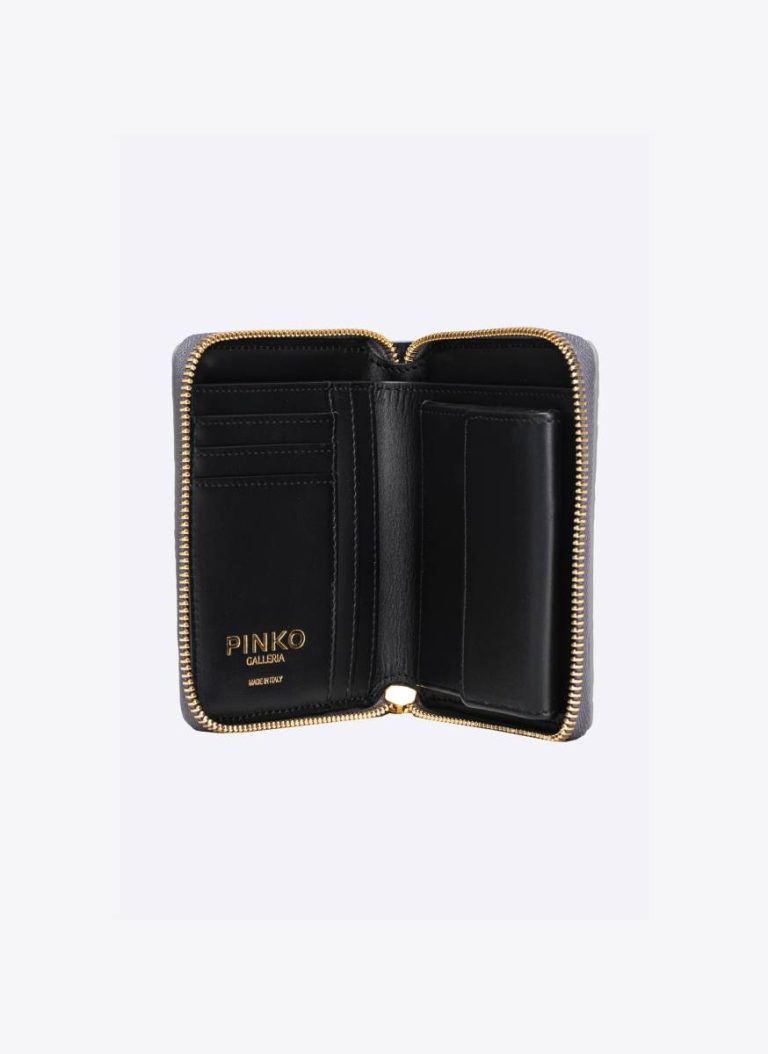 Silver-Light Gold Pinko Galleria Square Zip-Around Wallet In Punched Reptile Skin Purses - Image 5