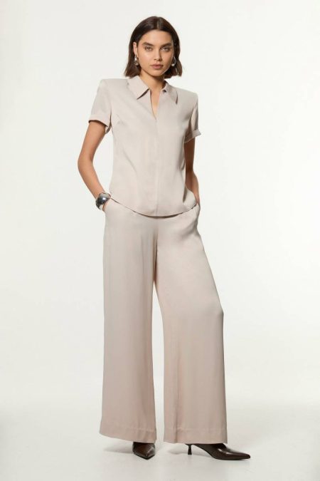 Silver Tailoring Karen Millen Satin Wide Leg Woven Pants Women