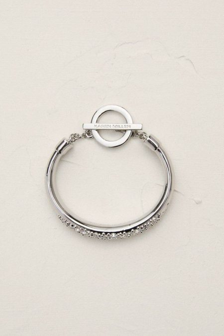 Silver Women Karen Millen Silver Tone Encrusted Hoop & T-Bar Bangle Jewelry