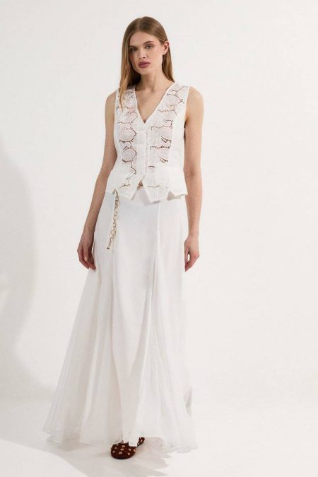 Skirts Crinkle Georgette Godet Woven Maxi Skirt Ivory Women Karen Millen