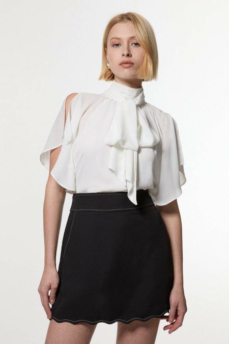 Skirts Ivory Scallop Trim Woven Crepe Skirt Karen Millen Women