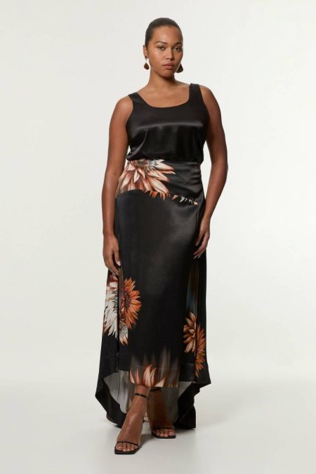 Skirts Karen Millen Floral Plus Size Viscose Satin Printed Panelled Train Maxi Skirt Women