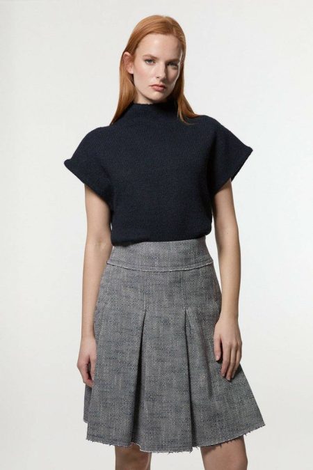 Skirts Karen Millen Spring Tweed Tailored Full Skirt Women Navy