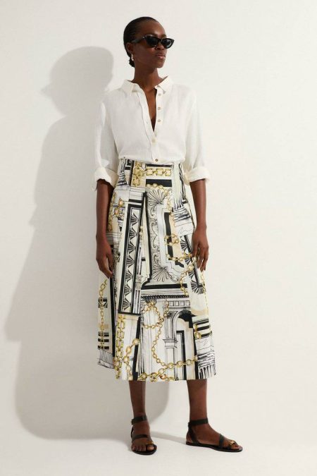 Skirts Karen Millen Tall Roma Print Cotton Sateen Woven Drama Midi Skirt Women Multi