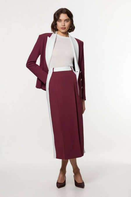 Skirts Karen Millen Women Compact Stetch Contrast Waistband Pencil Midi Skirt Ivory