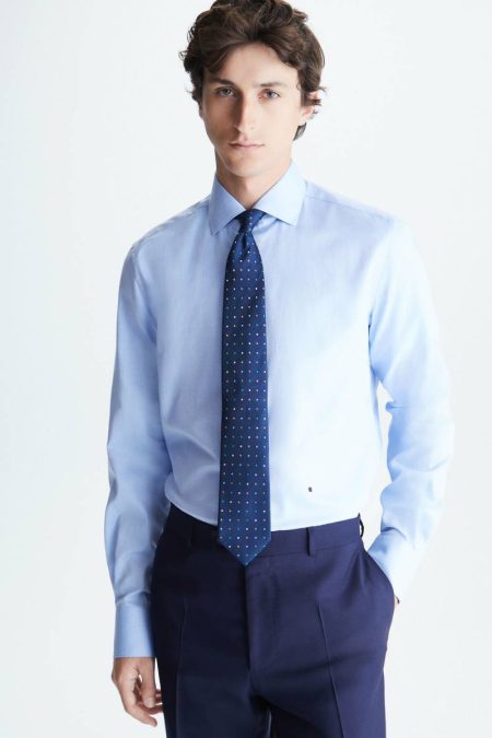 Sky Blue Spread Collar Textured Cotton Shirt Shirts Men Purificacion Garci