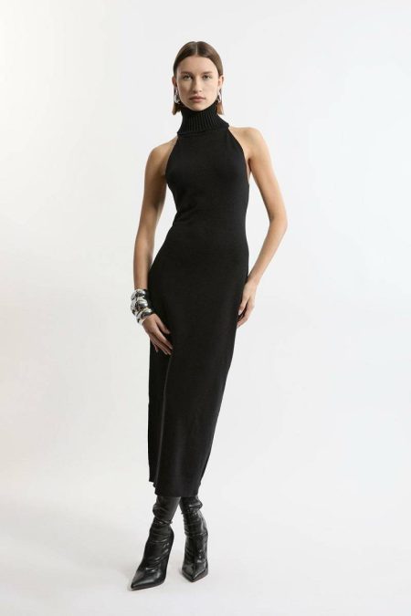 Sleeveless Viscose Blend Turtleneck Knit Midaxi Dress Ivory Karen Millen Women Tailoring