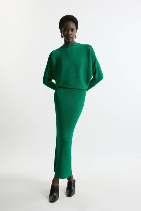 Slinky Drape Knit Bat Wing Pencil Midi Dress Karen Millen Women Midi Dresses Magenta