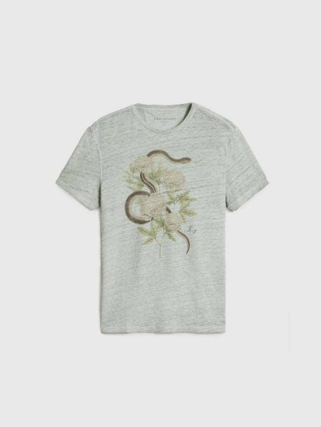 Smoked Pearl Grey Snake Floral Tee Graphic Tees Men John Varvatos