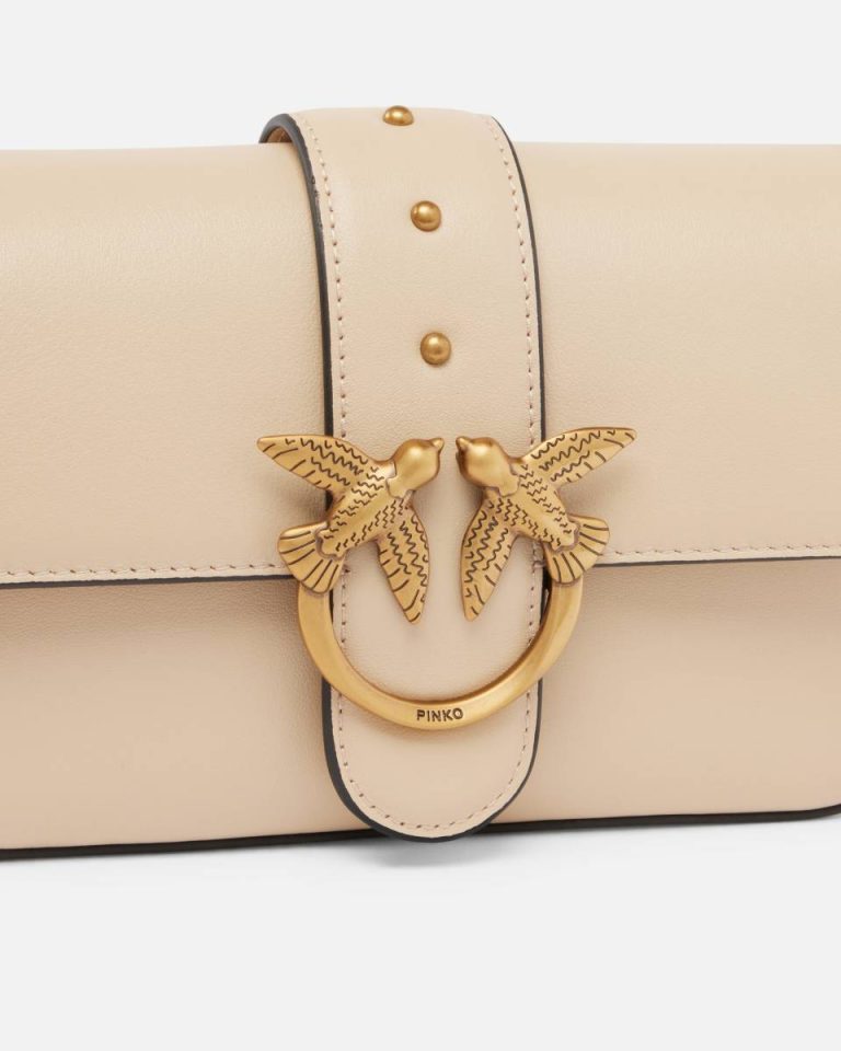 Soft Leather Mini Love Bag Shoulder Bag Beige-Smoke Grey-Antique Gold Shoulder Bags Pinko - Image 3