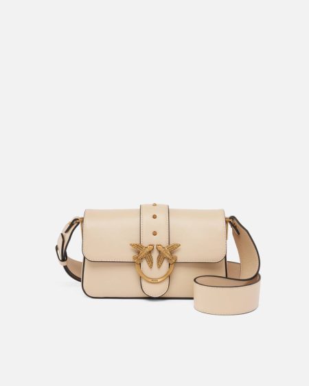 Soft Leather Mini Love Bag Shoulder Bag Beige-Smoke Grey-Antique Gold Shoulder Bags Pinko