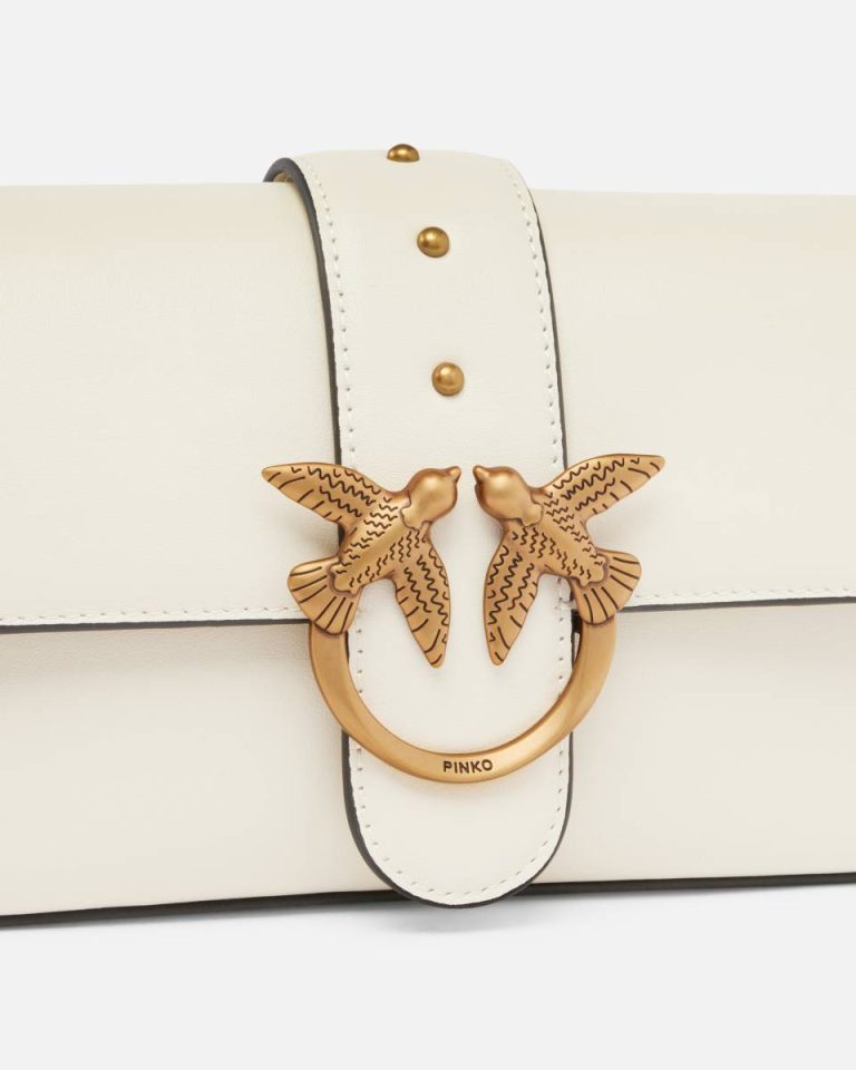 Soft Leather Mini Love Bag Shoulder Bag Pinko Shoulder Bags White+White-Antique Gold - Image 3