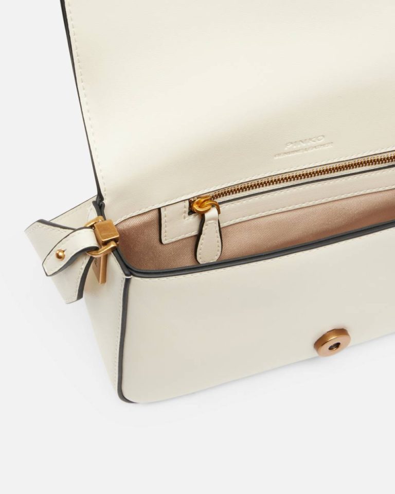Soft Leather Mini Love Bag Shoulder Bag Pinko Shoulder Bags White+White-Antique Gold - Image 4