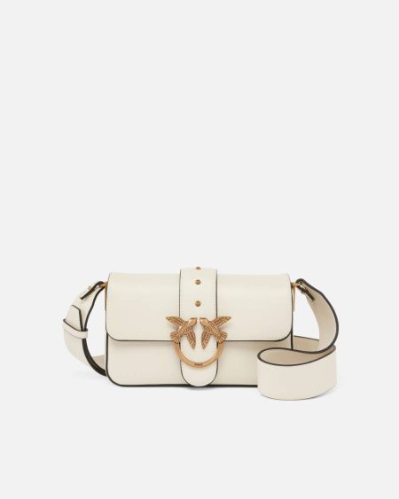 Soft Leather Mini Love Bag Shoulder Bag Pinko Shoulder Bags White+White-Antique Gold