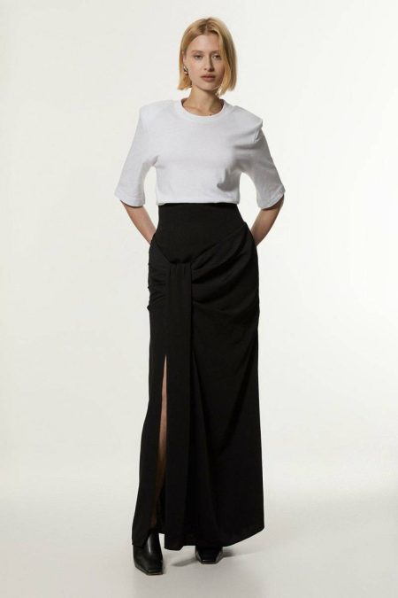 Soft Tailored High Waisted Draped Maxi Skirt Forest Tailoring Karen Millen Women