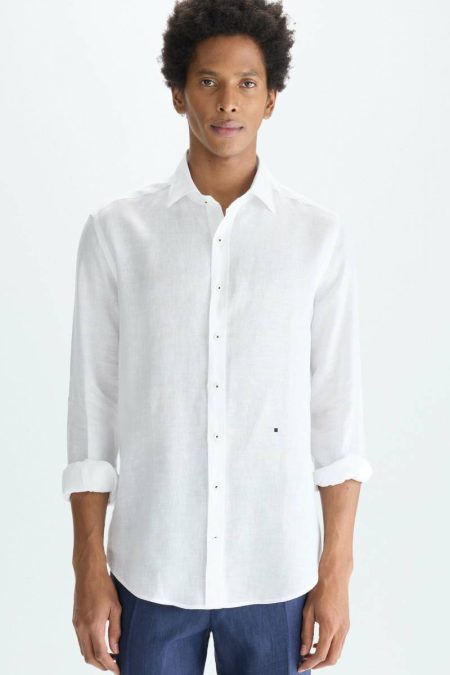 Spread Collar Linen Shirt Purificacion Garci White Men Shirts
