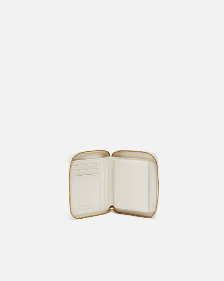 Square Leather Wallet With Debossed Monogram Motif Pinko White+White-Antique Gold Purses - Image 3
