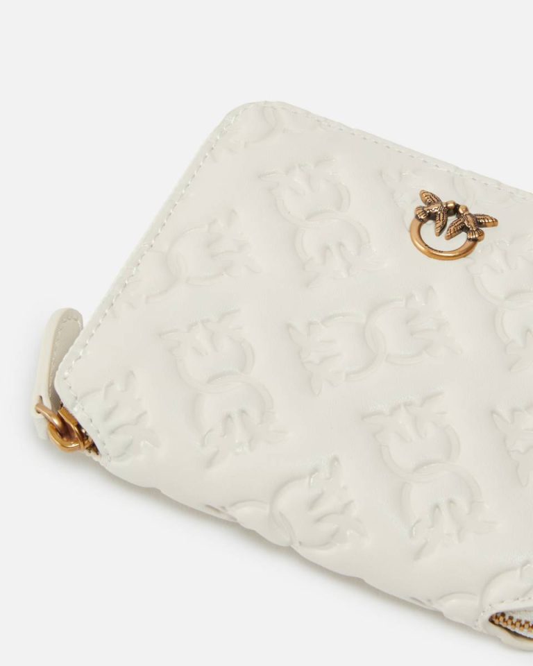 Square Leather Wallet With Debossed Monogram Motif Pinko White+White-Antique Gold Purses - Image 4