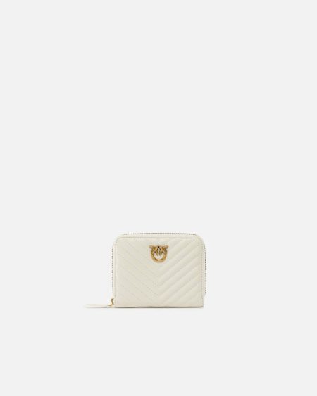 Square Quilted Nappa Leather Zip-Around Purse Purses Pinko White+White-Antique Gold