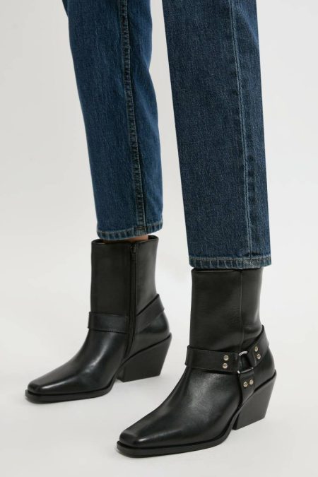 Square Toe Leather Cowboy Heeled Ankle Boot Karen Millen Women Tailoring Tan