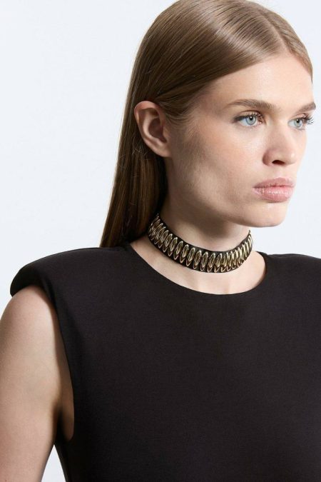 Statement Fabric Choker Necklace Women Karen Millen Tailoring Gold