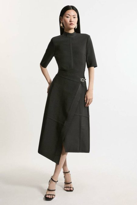 Stone Karen Millen Midi Dresses Women Figure Form Bandage Asymmetric Knit Midi Dress