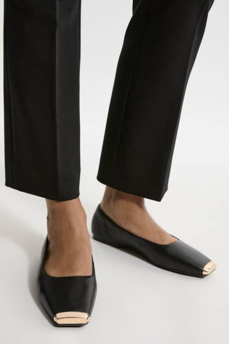 Stone Leather Square Toe Ballerina With Metal Toe Cap Karen Millen Tailoring Women