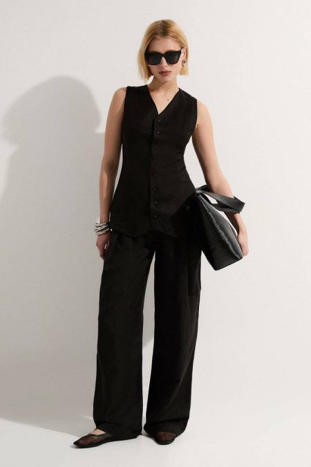 Stone Two-Piece Sets Viscose Linen Pleat And Pocket Detail Woven Straight Leg Pants Karen Millen Women
