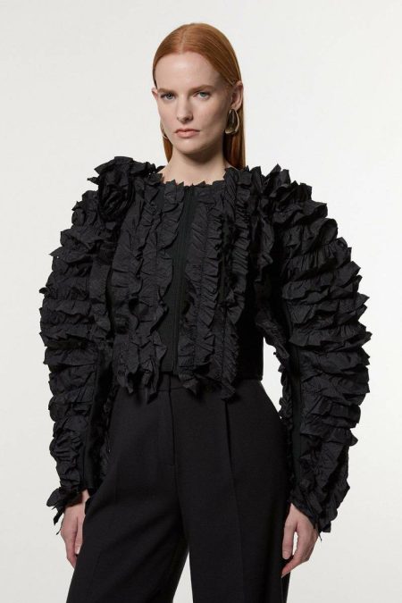 Stone Women Karen Millen Figure Form Bandage Knit Woven Rosette Detail Jacket Knitwear