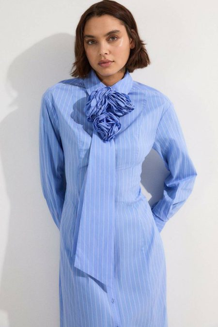 Stripe Cotton Rosette Woven Shirt Maxi Dress Maxi Dresses Blue Karen Millen Women