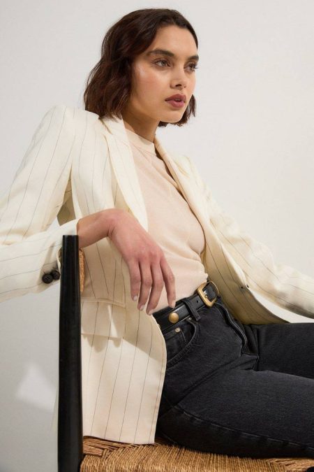 Stripe Karen Millen Petite Premium Linen Viscose Pinstripe Tailored Jacket Women Tailoring