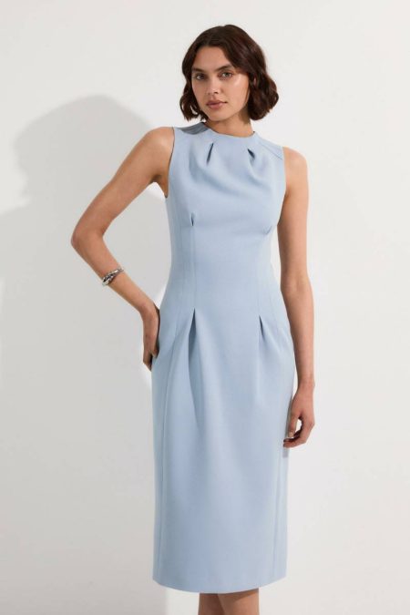 Structured Crepe Sleeveless Tailored Pencil Midi Dress Karen Millen Women Midi Dresses Ivory