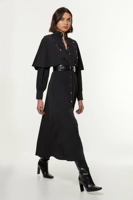 Studded Crepe Cape Sleeve Woven Maxi Dress Women Karen Millen Maxi Dresses Khaki