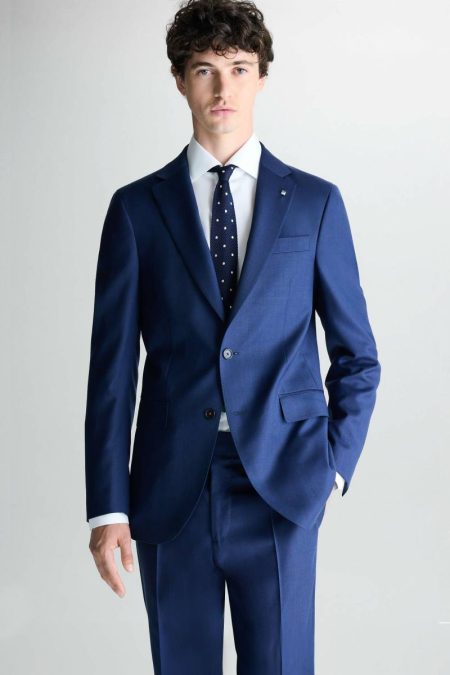 Suits And Blazers Purificacion Garci Zig-Zag Woven Wool Classic Fit Suit Jacket Men Navy