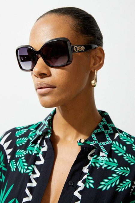 Sunglasses Women Tortoise Shell Gold Detail Sunglasses Karen Millen Dark Brown