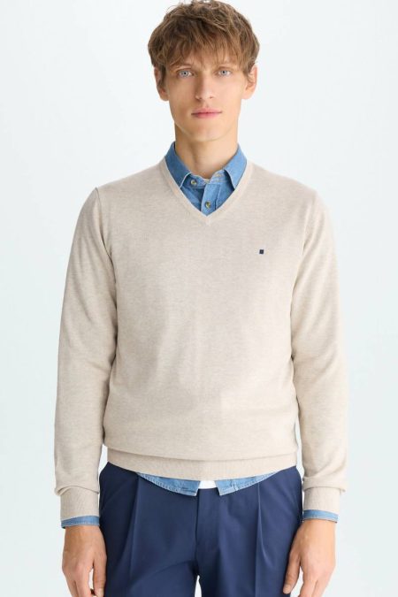 Sweatshirts Beige Purificacion Garci Cotton V-Neck Sweater Men