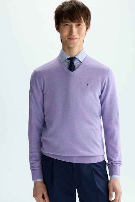 Sweatshirts Cotton V-Neck Sweater Purificacion Garci Men Mallow
